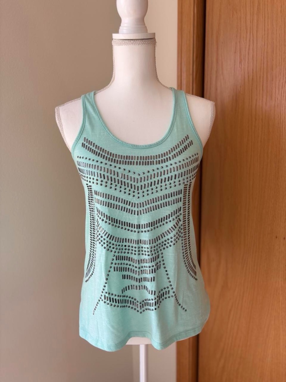 Y2K Vanity Mint Green Silver Studded  Racerback Tank Top